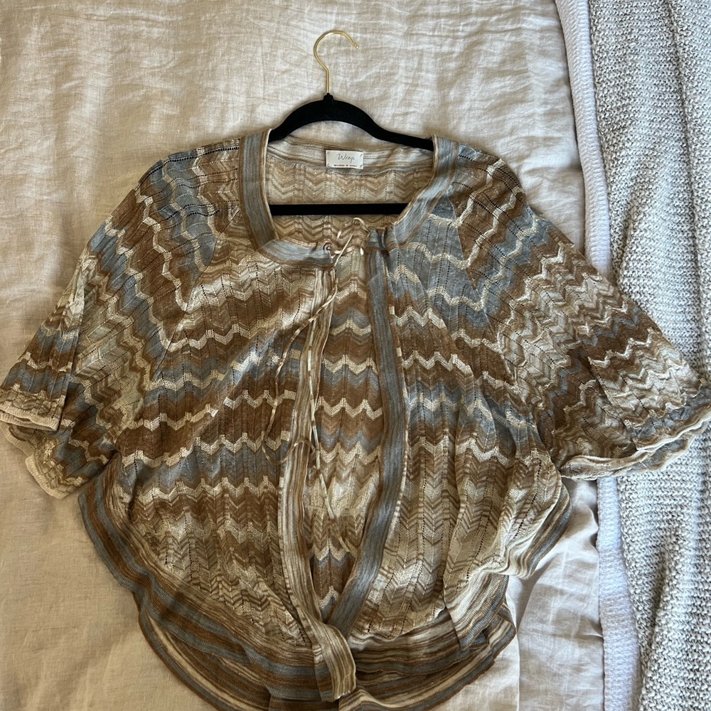 Missoni-style Zigzag Knit Short Cardigan in Earth Tones